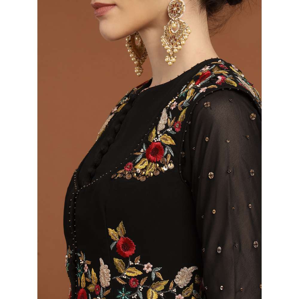 RIRASA Mayura Georgette Black Anarkali with Jacket (Set of 2)