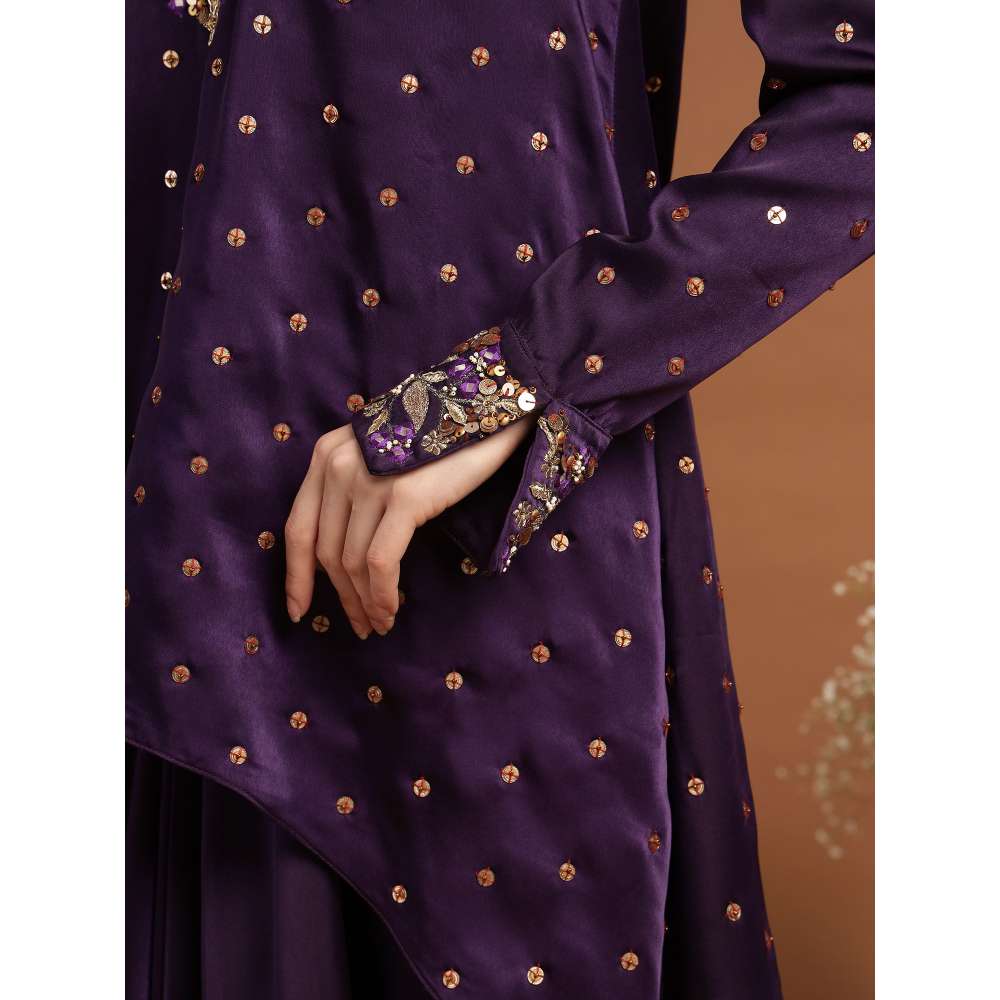 RIRASA Anant Satin Purple Kurta with Drape Skirt (Set of 2)