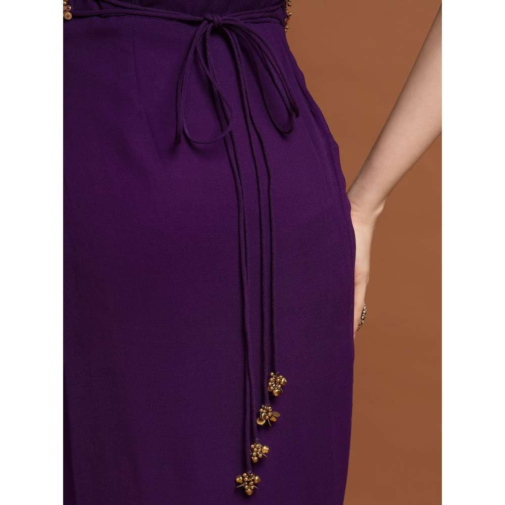 RIRASA Aadhidev Georgette Purple Dress with Belt (Set of 2)