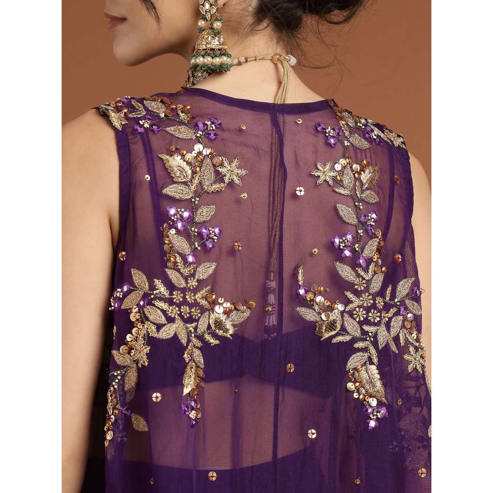 RIRASA Amrit Georgette Purple Bustier with Sharara and Cape (Set of 3)