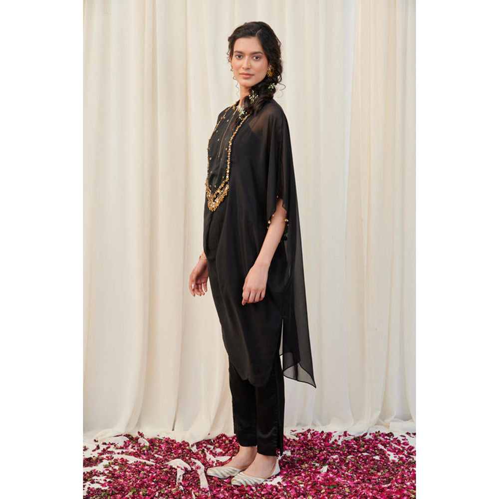 RIRASA Keelak Black Organza Embroidered Kurta With Pants