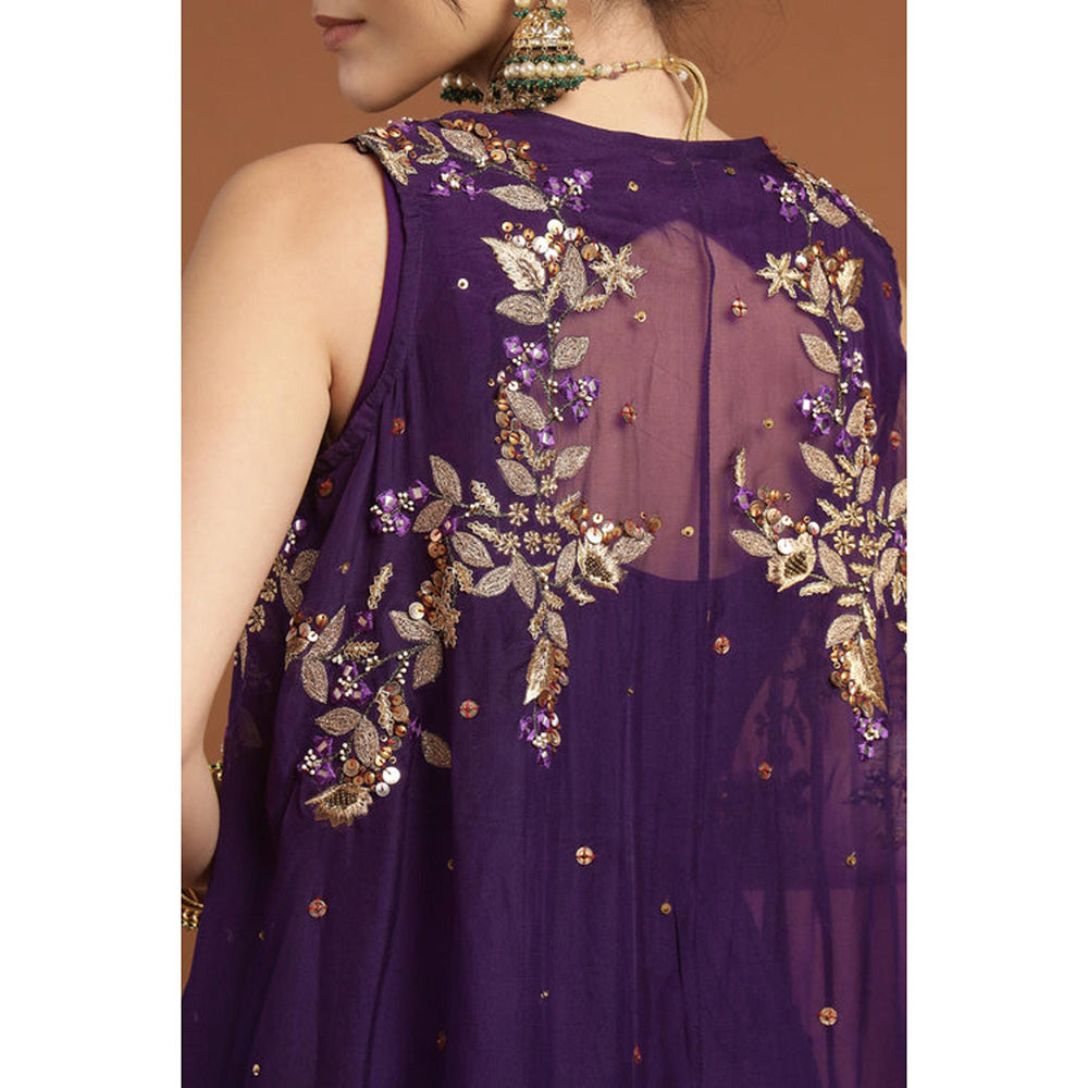 RIRASA Anjana Purple Cape With Belt And Palazzo