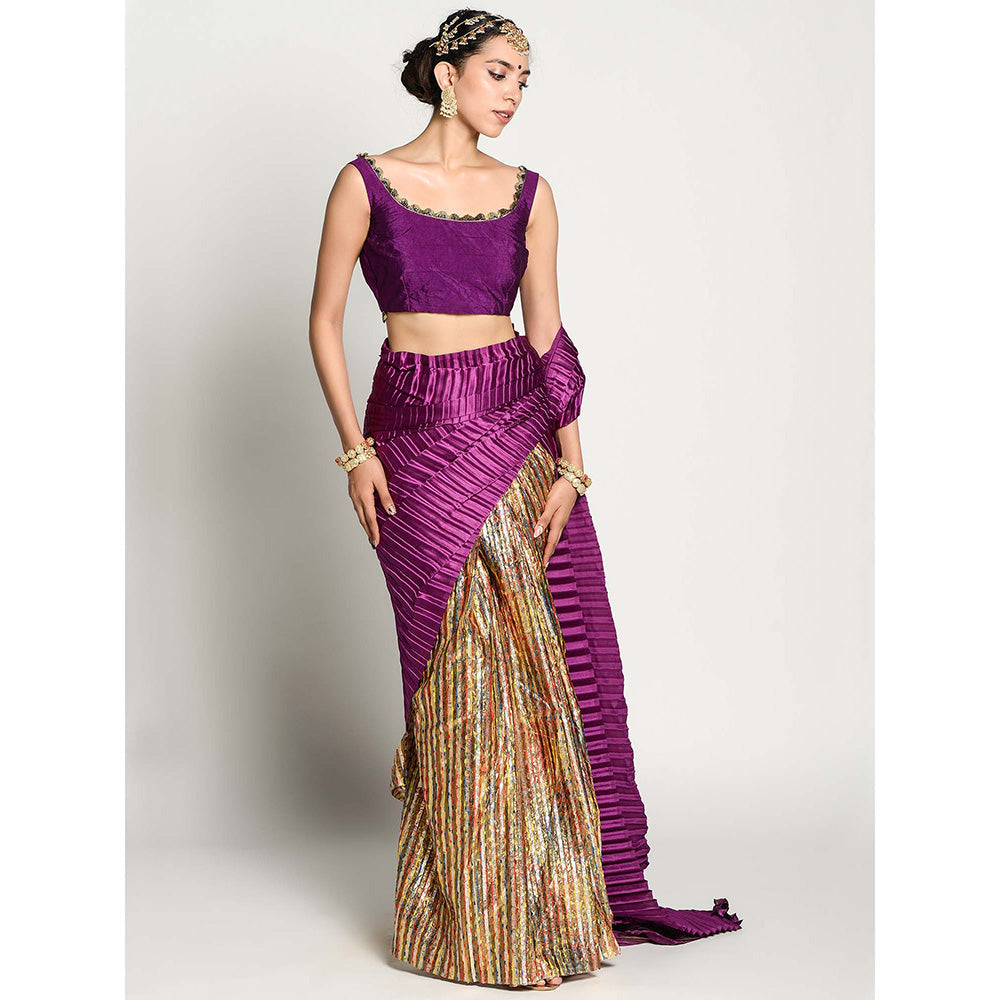 RISHI & VIBHUTI Samyukta Saree with Stitched