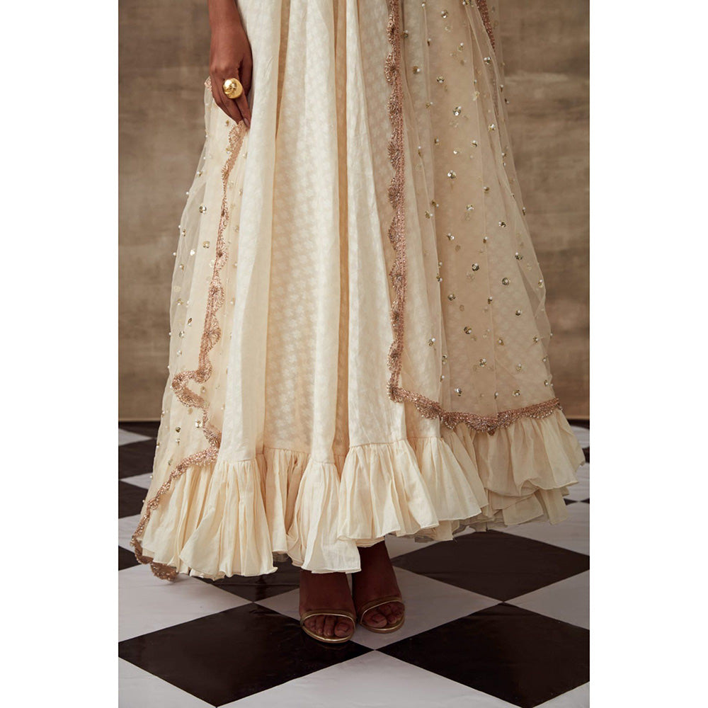 RISHI & VIBHUTI Sweet Pea Anarkali Kurta & Dupatta Ivory (Set of 2)