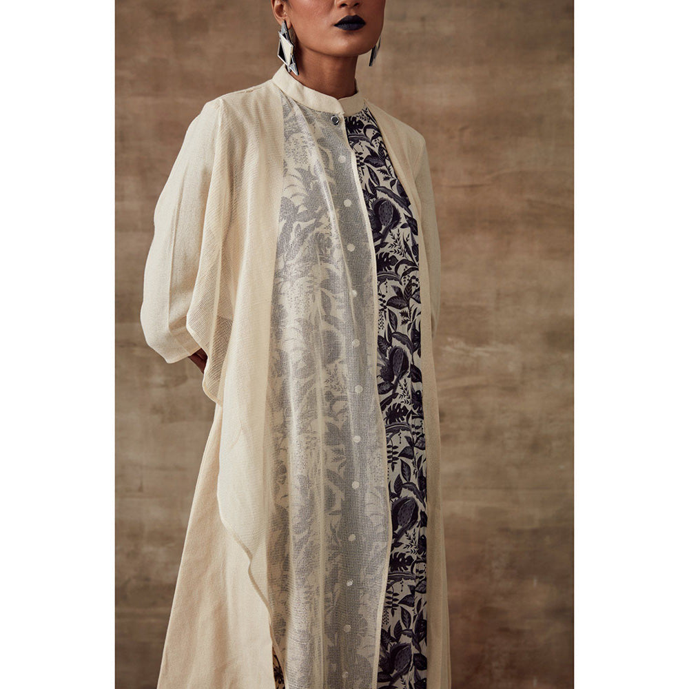 RISHI & VIBHUTI Plumeria A-Line Kurta with Ivory & Black (Set of 2)