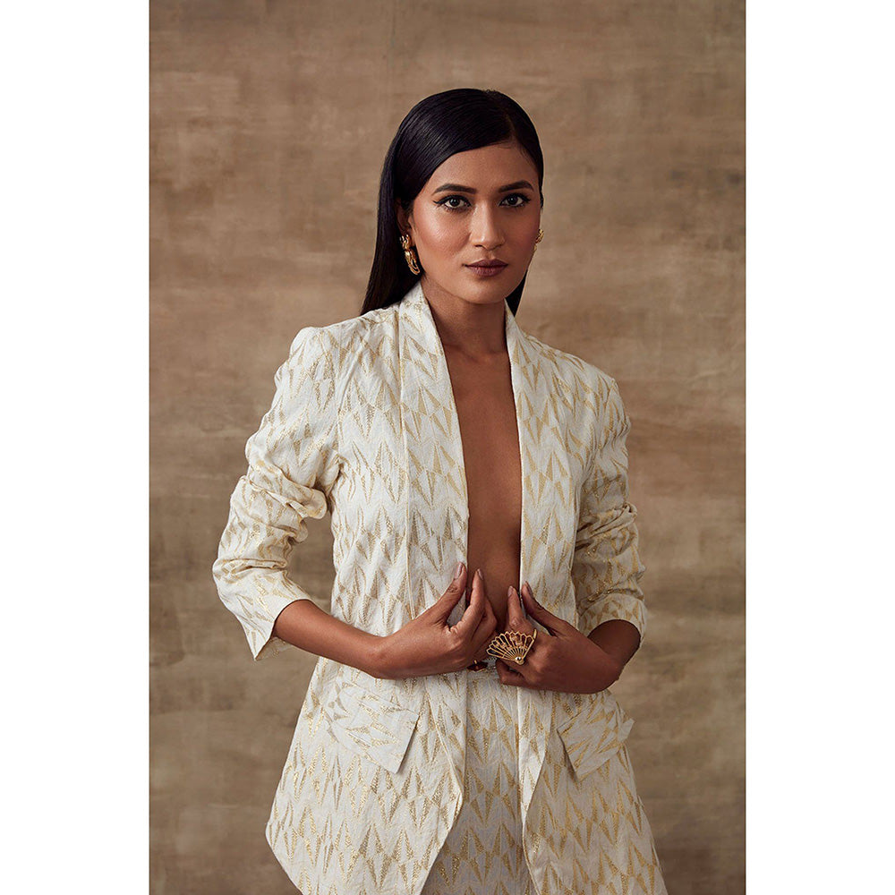RISHI & VIBHUTI Dahlia Ivory Blazer Co-Ord (Set of 2)