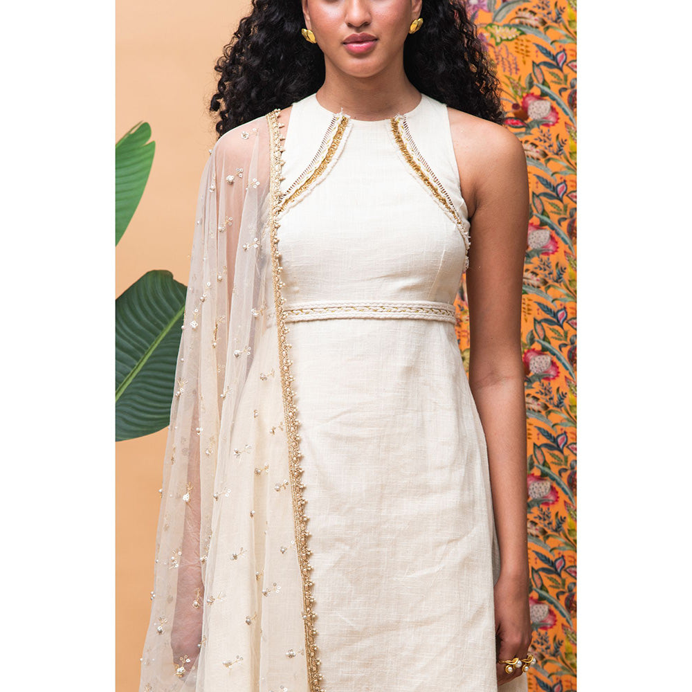 RISHI & VIBHUTI Halt Up Ivory Kurta (Set of 3)