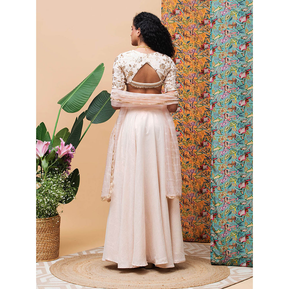 RISHI & VIBHUTI Flora Fern Ivory Lehenga (Set of 3)