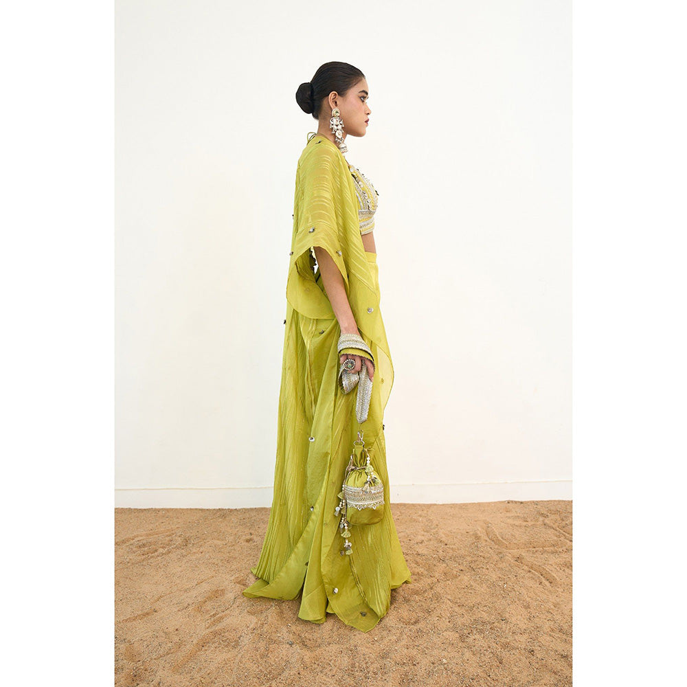 Rishi & Vibhuti Syreni Blouse With Sharara And Cape (Set of 3)