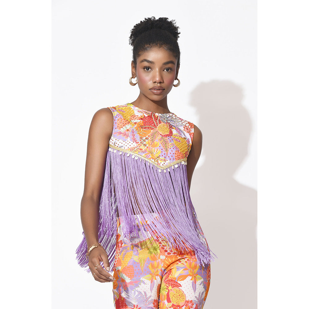 Rishi & Vibhuti Orange Lavender Bliss Top With Pant (Set of 2)