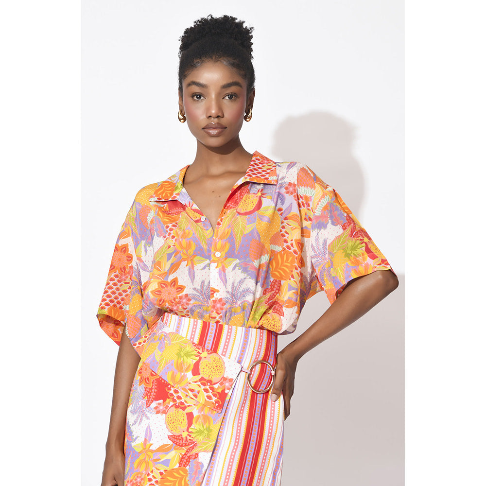 Rishi & Vibhuti Orange Mini Duo Shirt With Skirt (Set of 2)