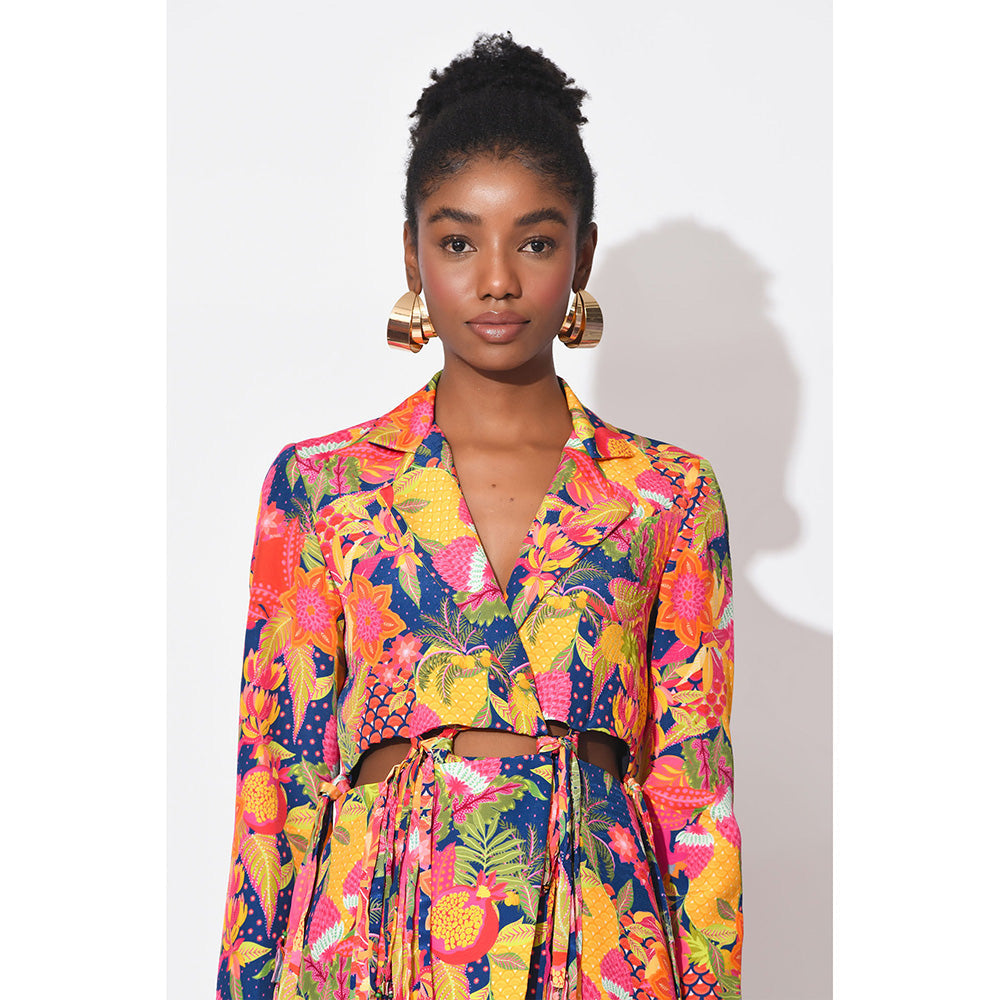 Rishi & Vibhuti Blue Ocean Array Top With Pant (Set of 2)