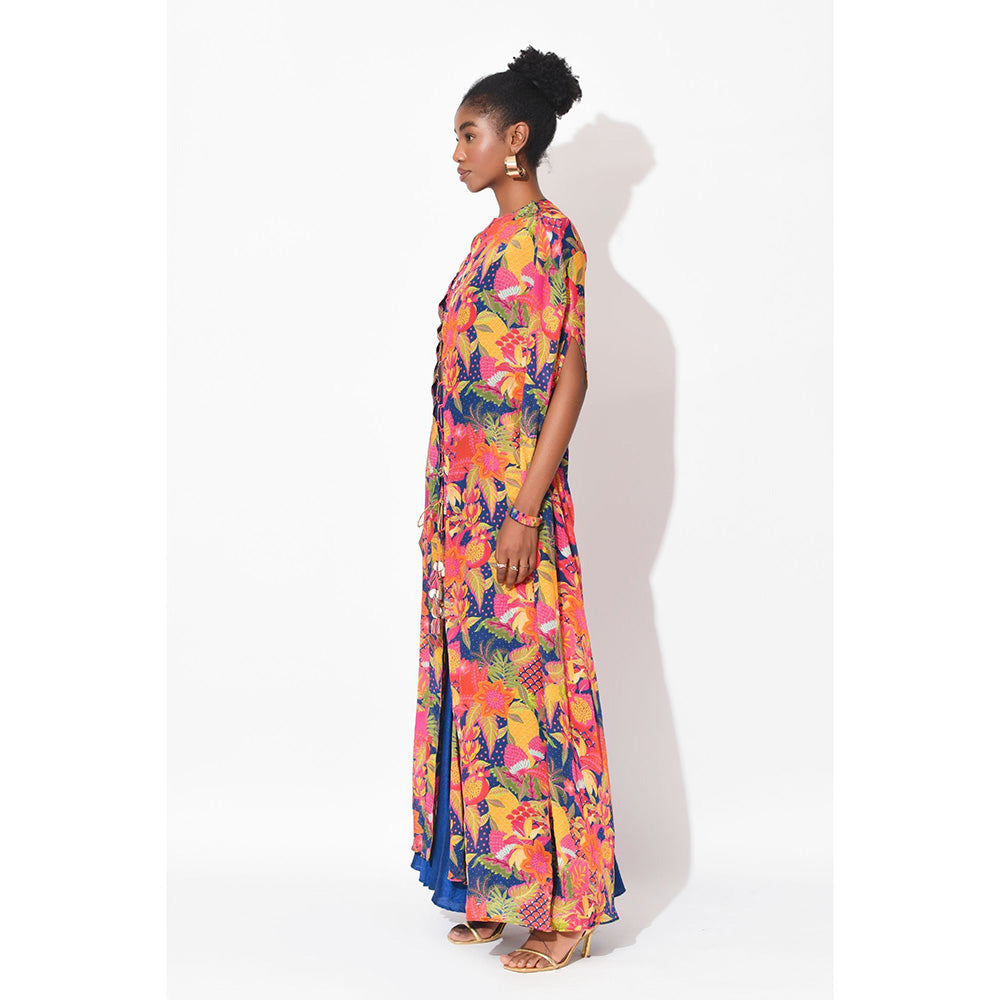 Rishi & Vibhuti Blue Cross Overlay With Bustier And Skirt (Set of 3)