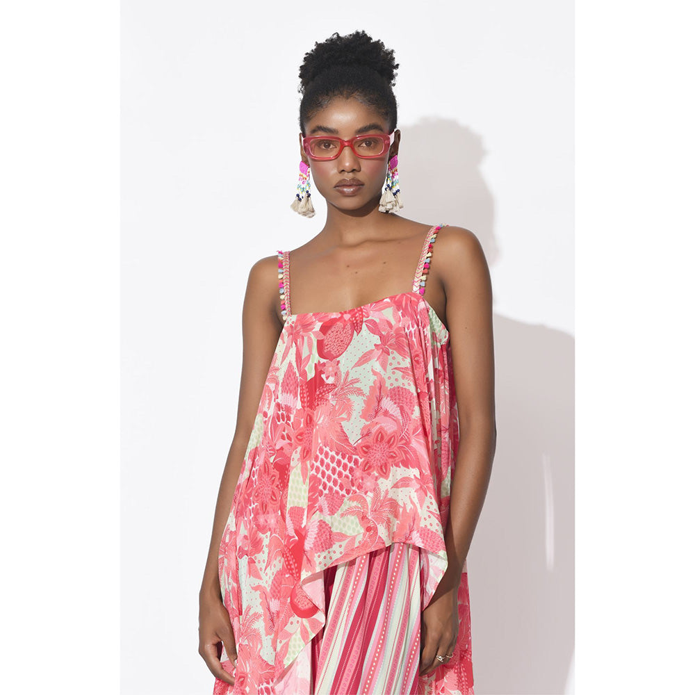 Rishi & Vibhuti Pink Breezy Bay Top With Dhoti Pant (Set of 2)