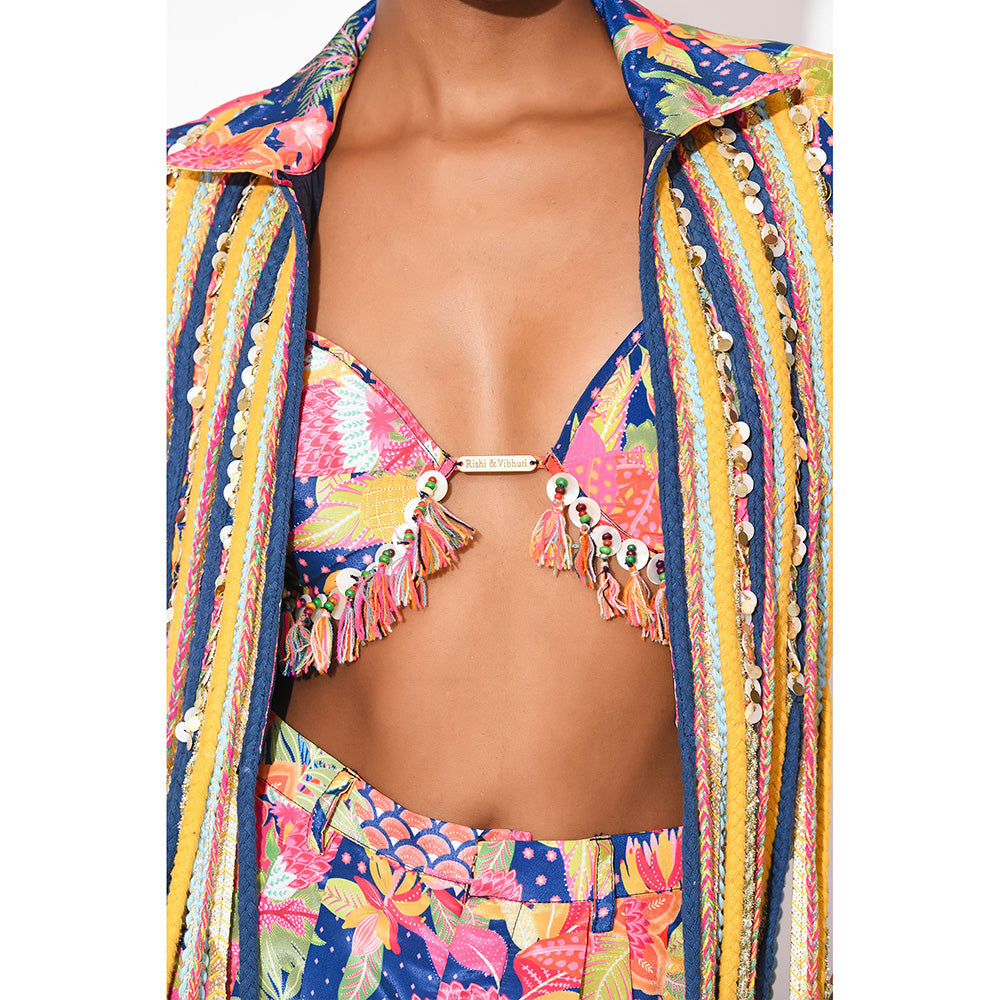 Rishi & Vibhuti Multi-Colour Confetti Sizzle Crop Top With Pant And Jacket (Set of 3)