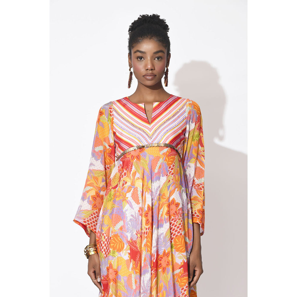 Rishi & Vibhuti Multi Colour Azure Anarkali with Pant and Dupatta (Set of 3)