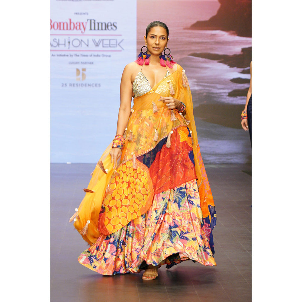 Rishi & Vibhuti Multi Colour Spectrum Blouse with Lehenga and Dupatta (Set of 3)