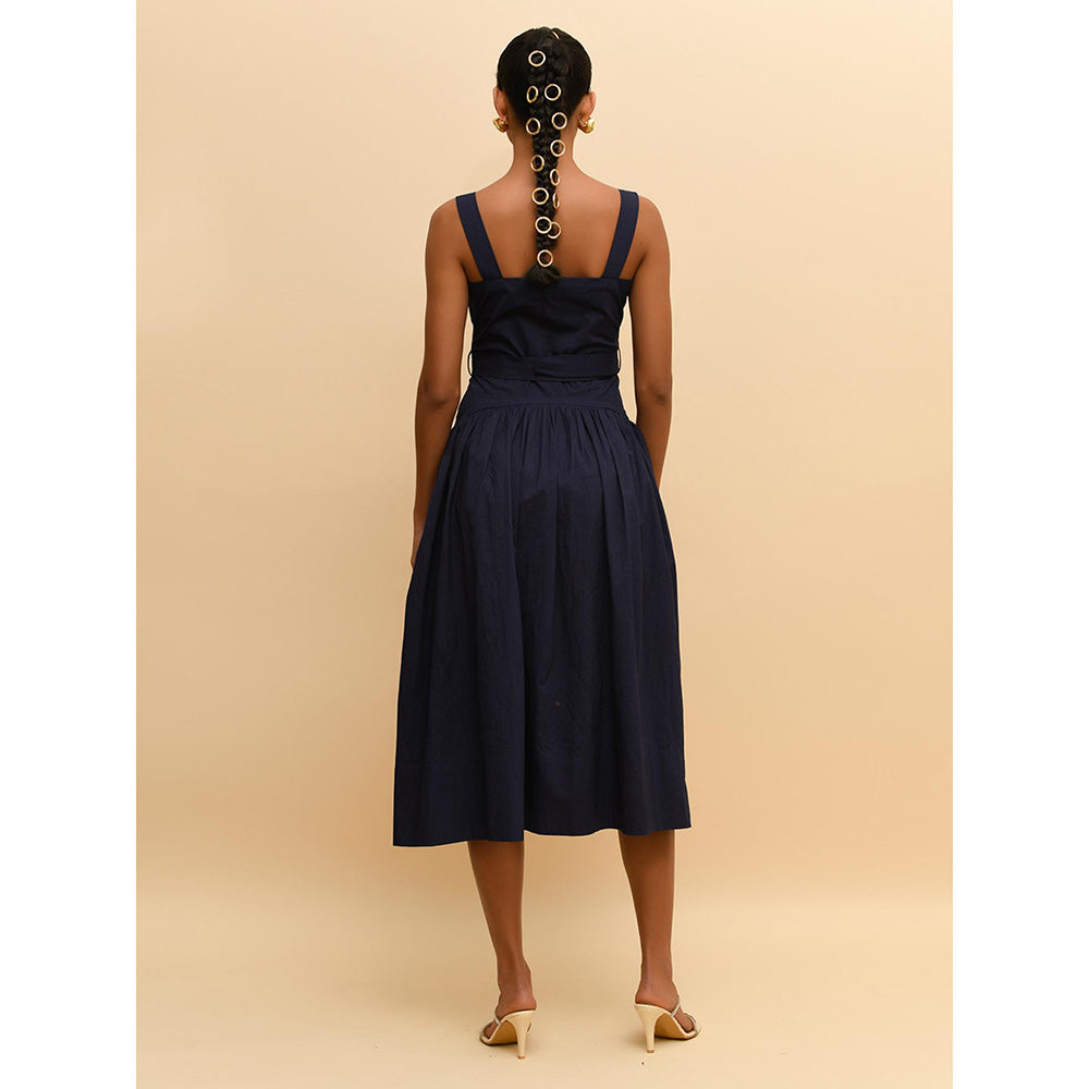 Rishi & Vibhuti Blue Inverted Hem Dress with Belt (Set of 2)