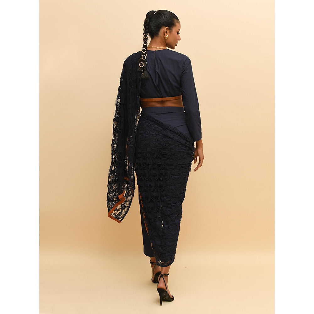 Rishi & Vibhuti Blue Full Sleeve Belted Crop Top