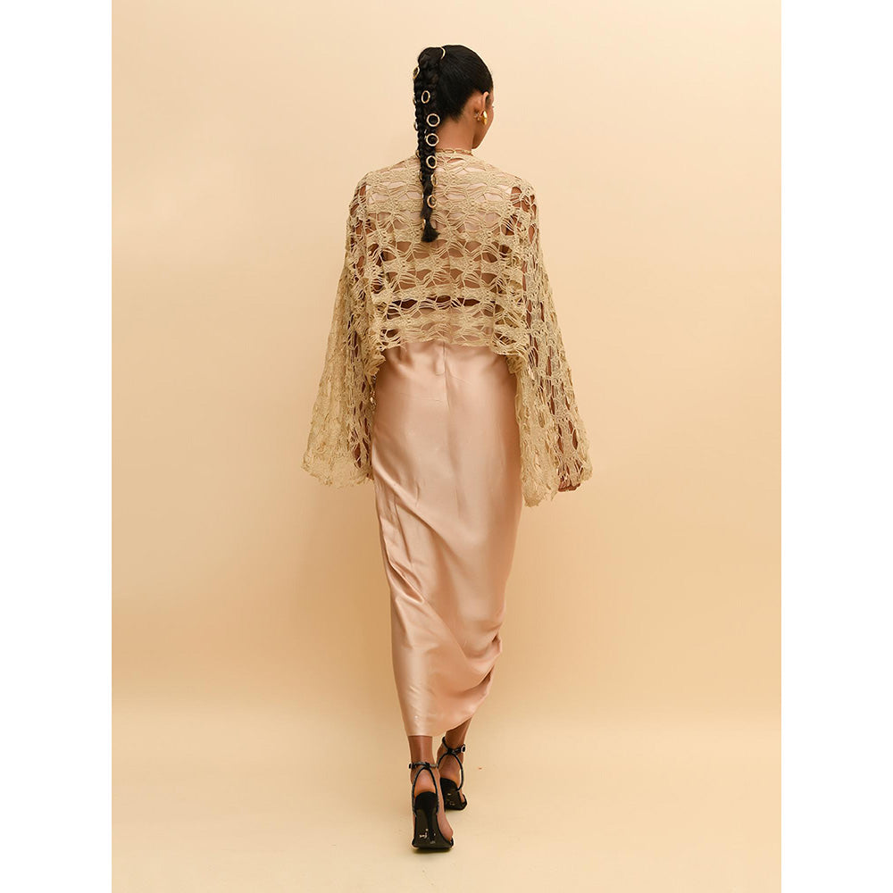 Rishi & Vibhuti Beige Gauzy Tee Overlay with Bodice (Set of 2)