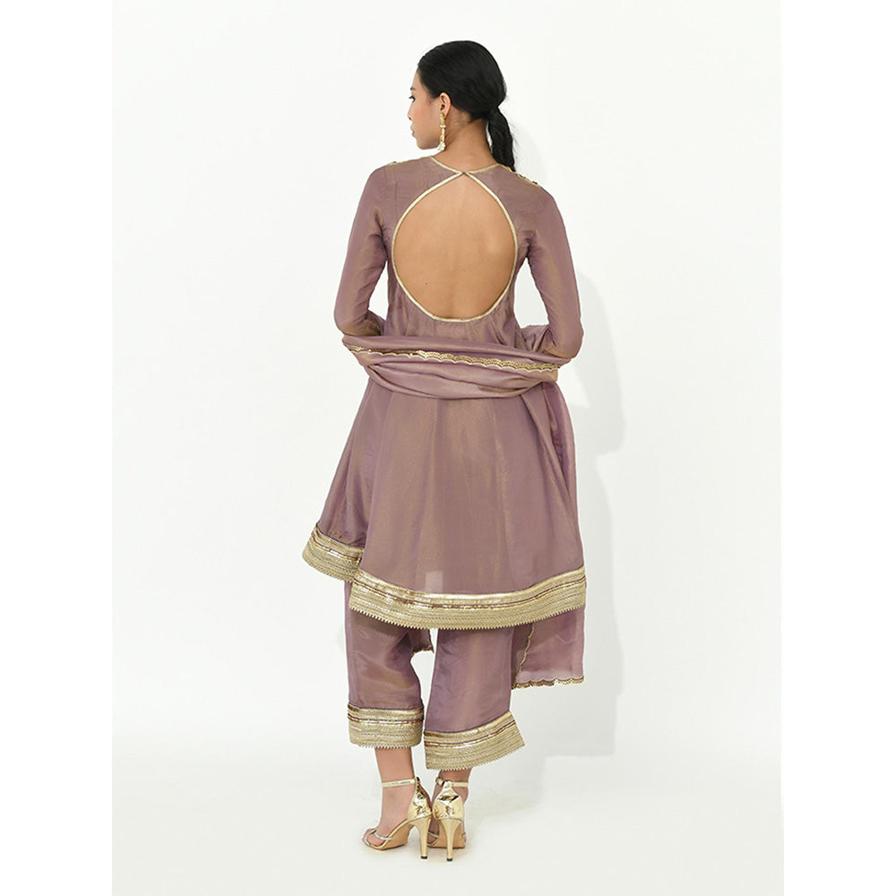 Rishi & Vibhuti Mauve Twilight Anarkali with Pant and Dupatta (Set of 3)