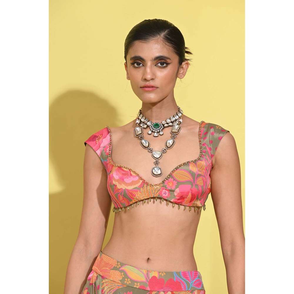 Rishi & Vibhuti Pink Boho Lehenga with Blouse and Dupatta (Set of 3)