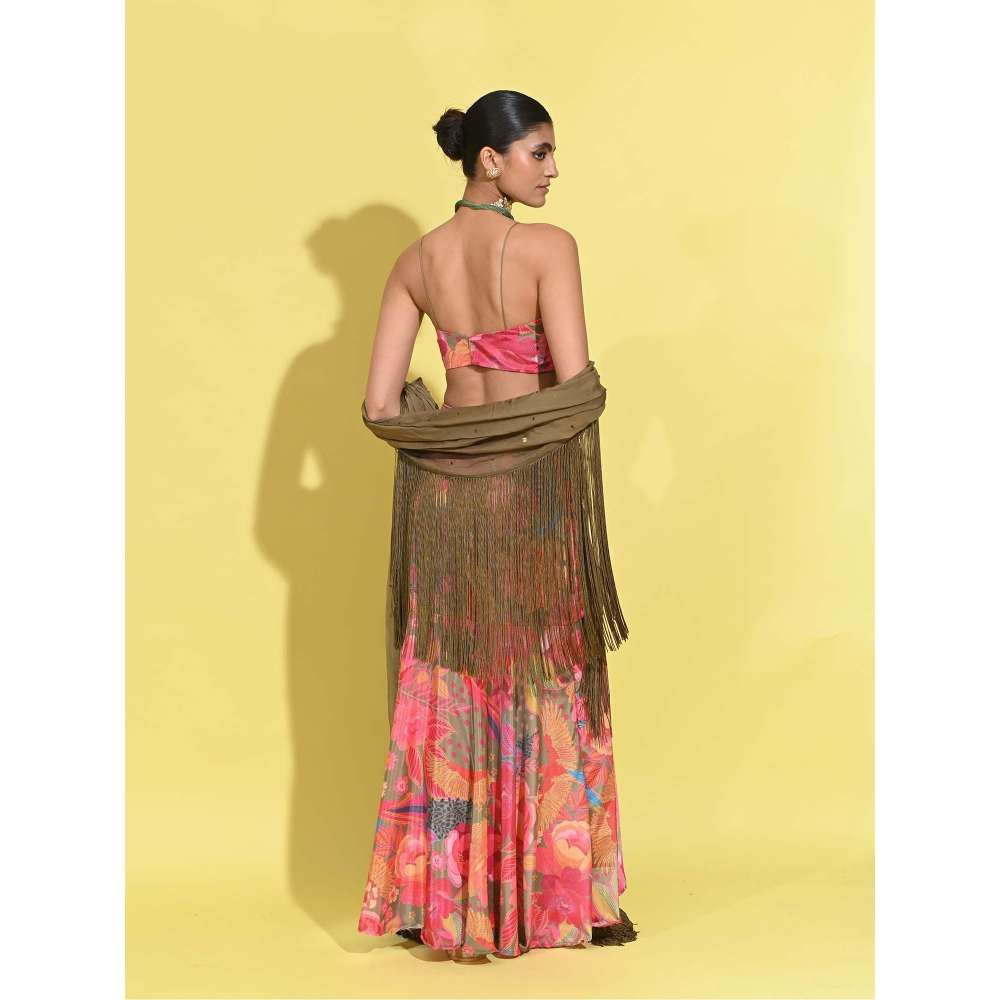 Rishi & Vibhuti Pink Mehroo Skirt with Blouse and Dupatta (Set of 3)