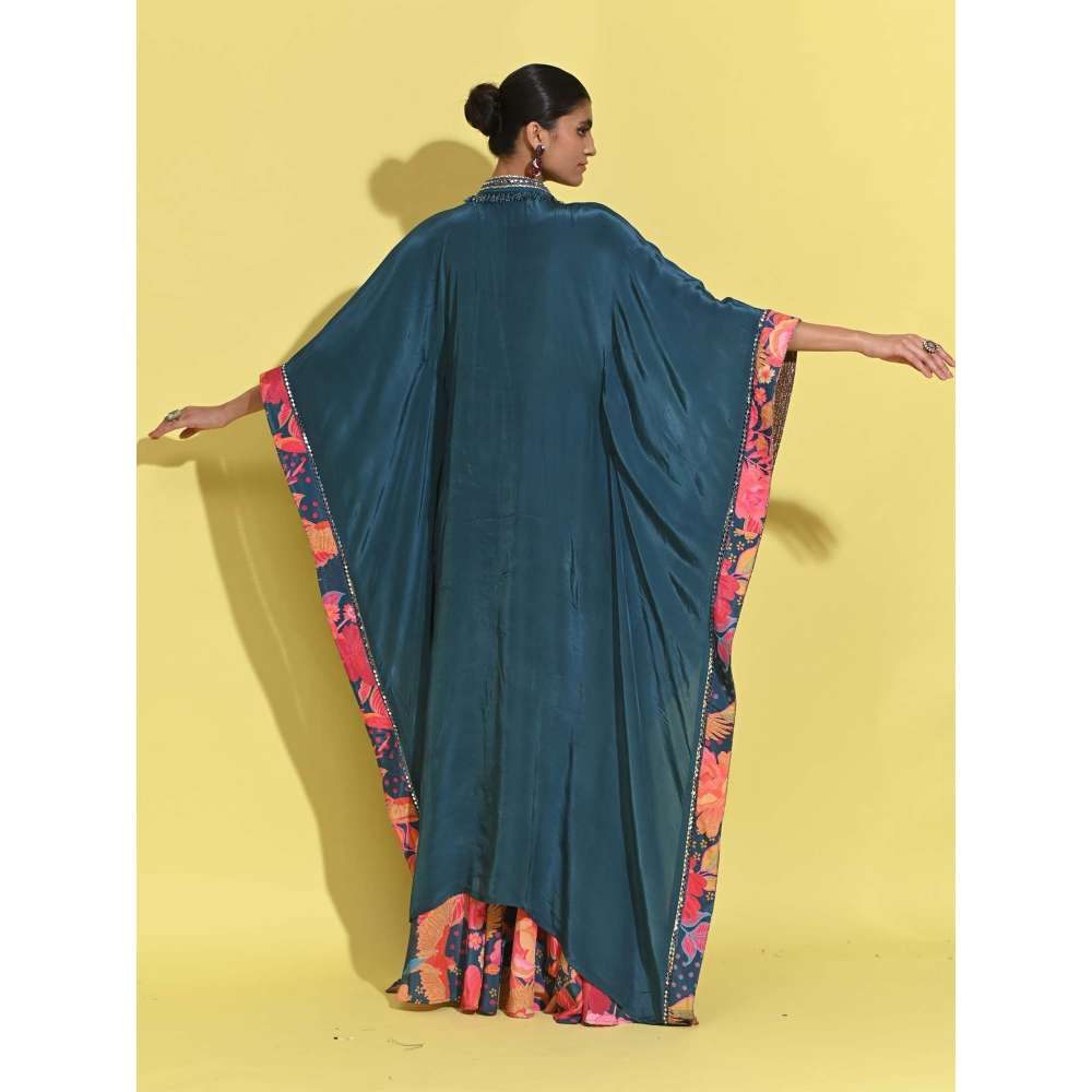 Rishi & Vibhuti Teal Kaftan with Sharara (Set of 2)
