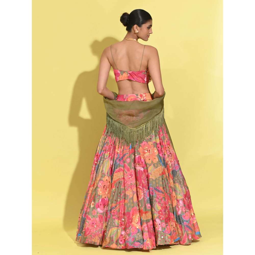 Rishi & Vibhuti Pink Dohm Tanna Lehenga with Blouse and Dupatta (Set of 3)