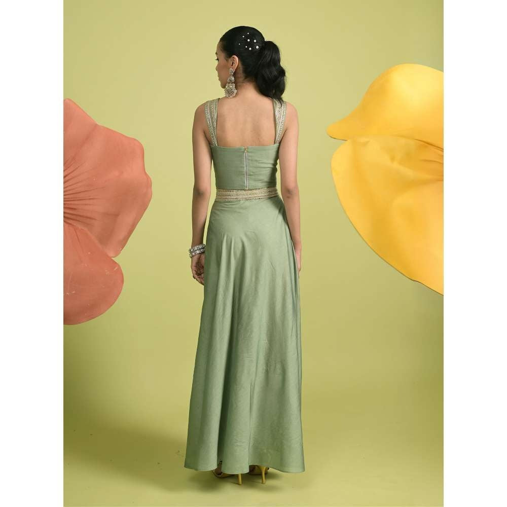Rishi & Vibhuti Green Matcha Corset with Skirt and Dupatta (Set of 3)