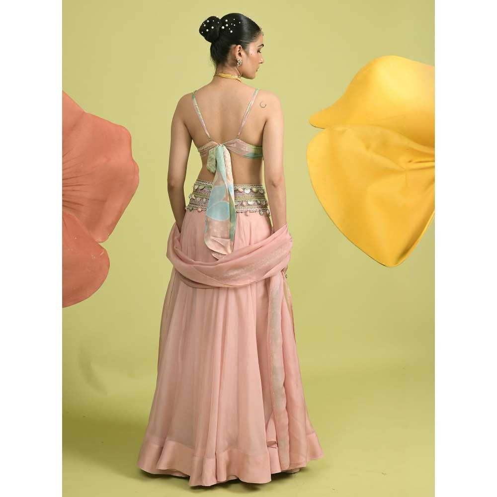 Rishi & Vibhuti Pink Dew Kissed Lehenga with Bralette and Dupatta (Set of 3)