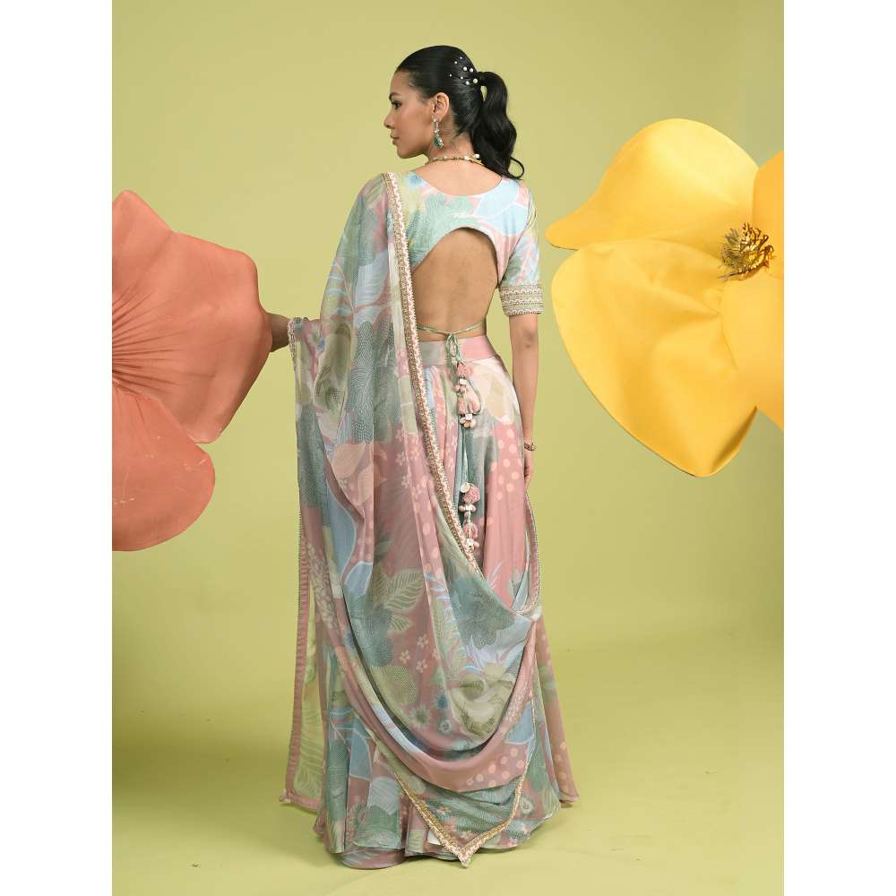 Rishi & Vibhuti Green Empress Rose Lehenga with Blouse and Dupatta (Set of 3)