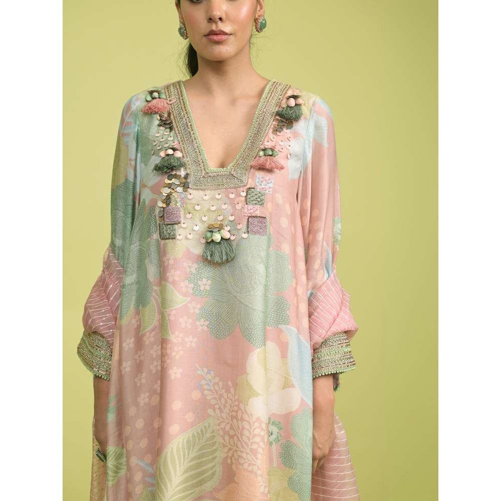 Rishi & Vibhuti Rose Pink Choga Kurta with Pant and Dupatta (Set of 3)