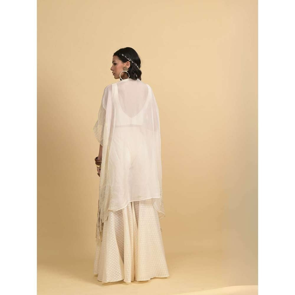 Rishi & Vibhuti Ivory Aarya Cape with Blouse and Pant (Set of 3)