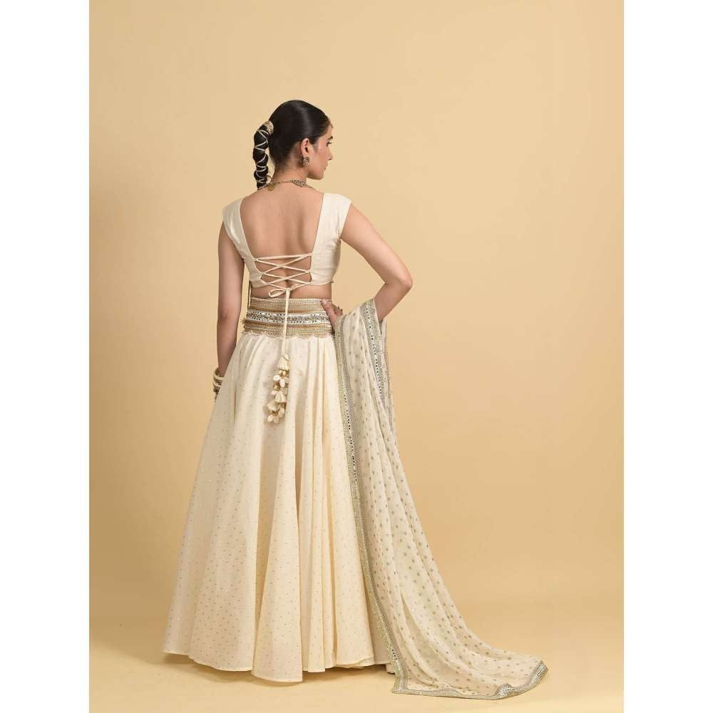 Rishi & Vibhuti Ivory Karina Lehenga with Blouse and Dupatta (Set of 3)