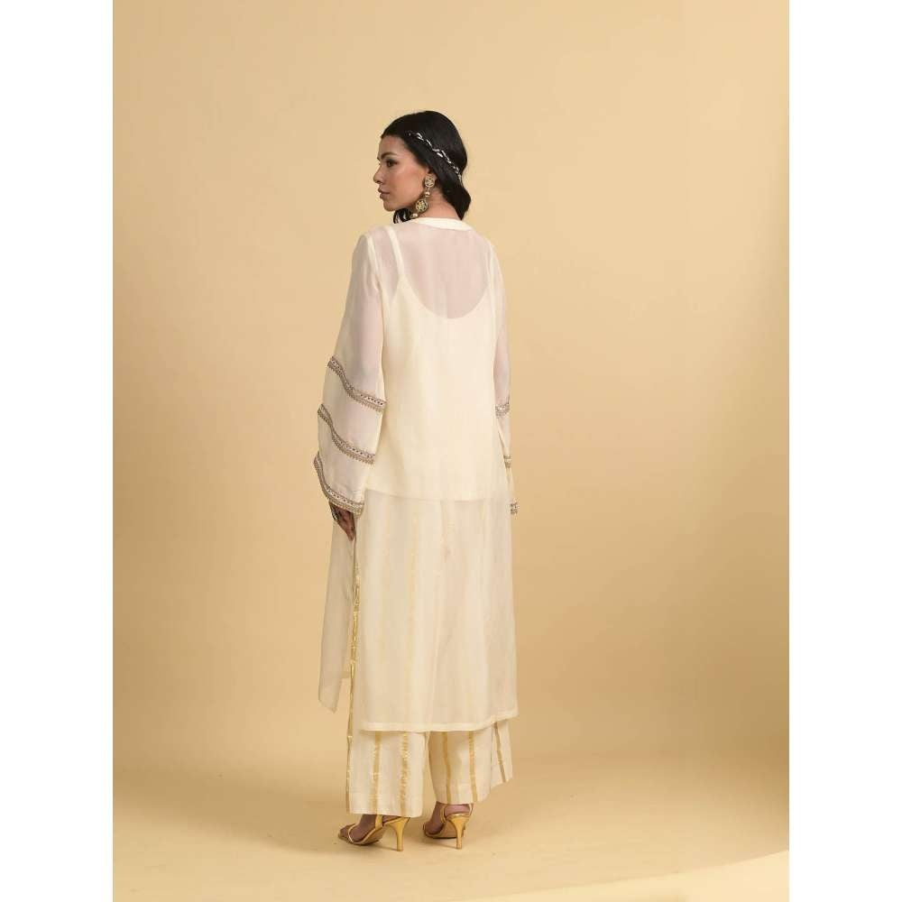 Rishi & Vibhuti Ivory Trio Kurta with Slip and Palazzo (Set of 3)