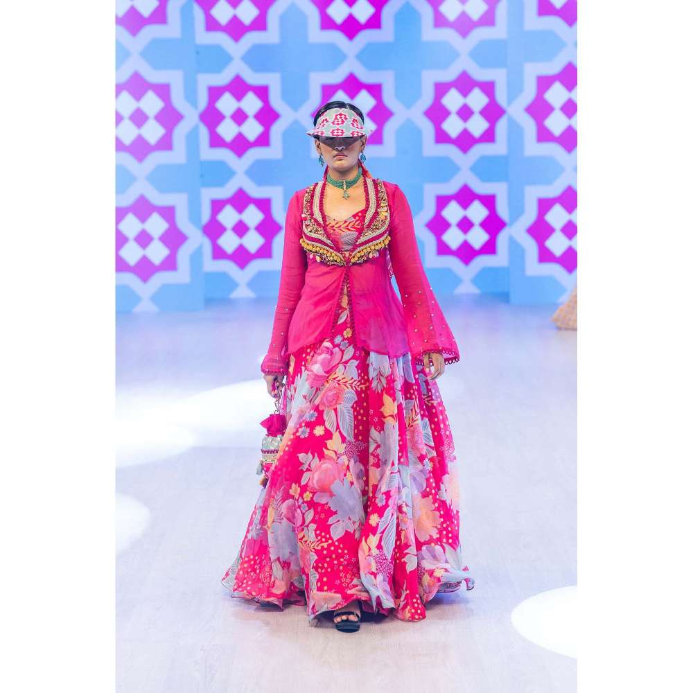 Rishi & Vibhuti Rani Rush Printed Lehenga with Blouse & Jacket