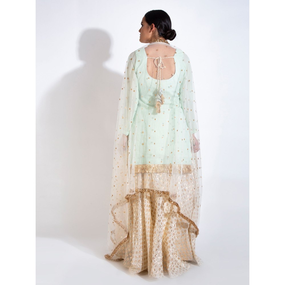 Rishi & Vibhuti Green Embroidered Kurta With Skirt & Dupatta (Set of 3)