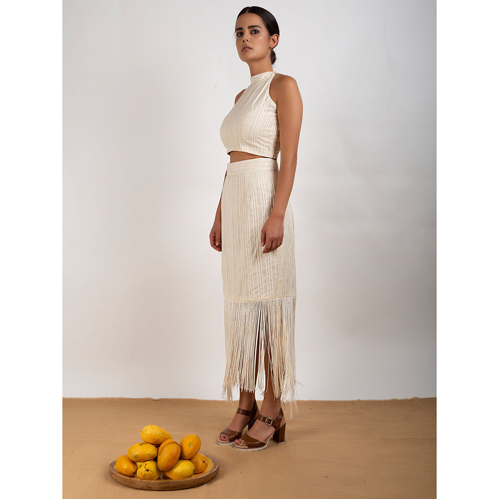 Rishi & Vibhuti Beige Crop Top With Skirt (Set of 2)