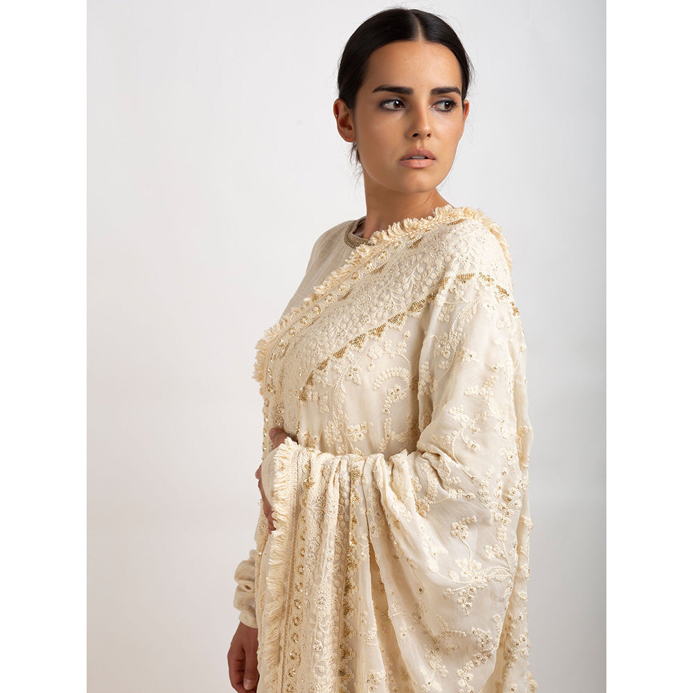 Rishi & Vibhuti Beige Crop Top With Sharara (Set of 2)