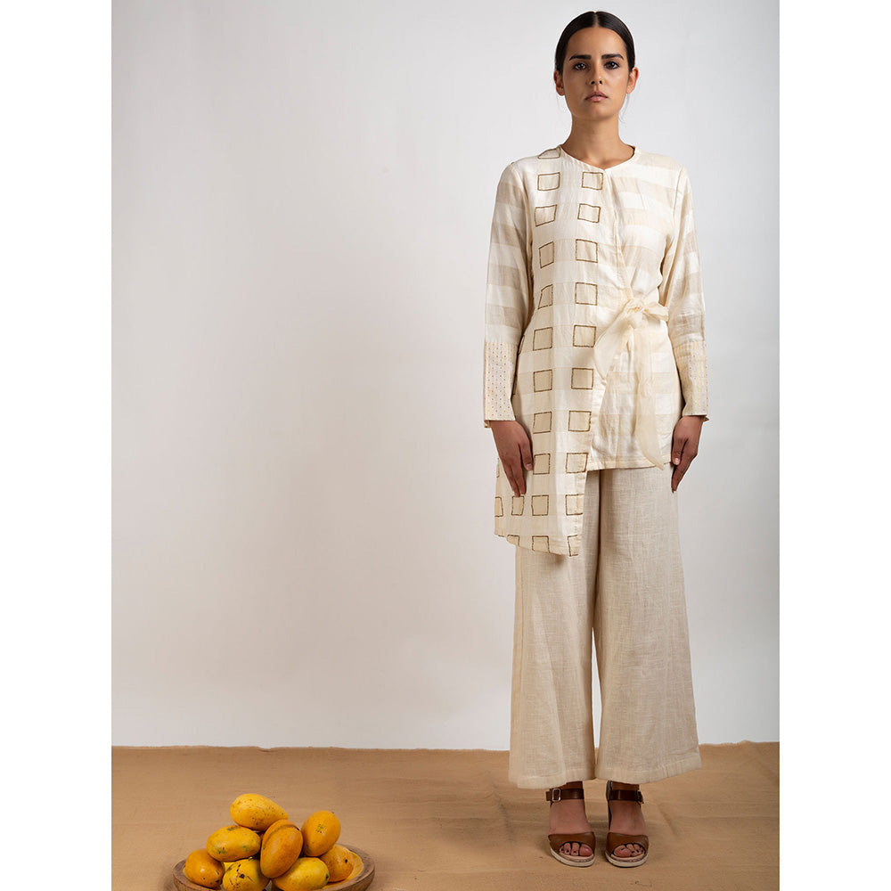 Rishi & Vibhuti Beige Checkered Short Kurta