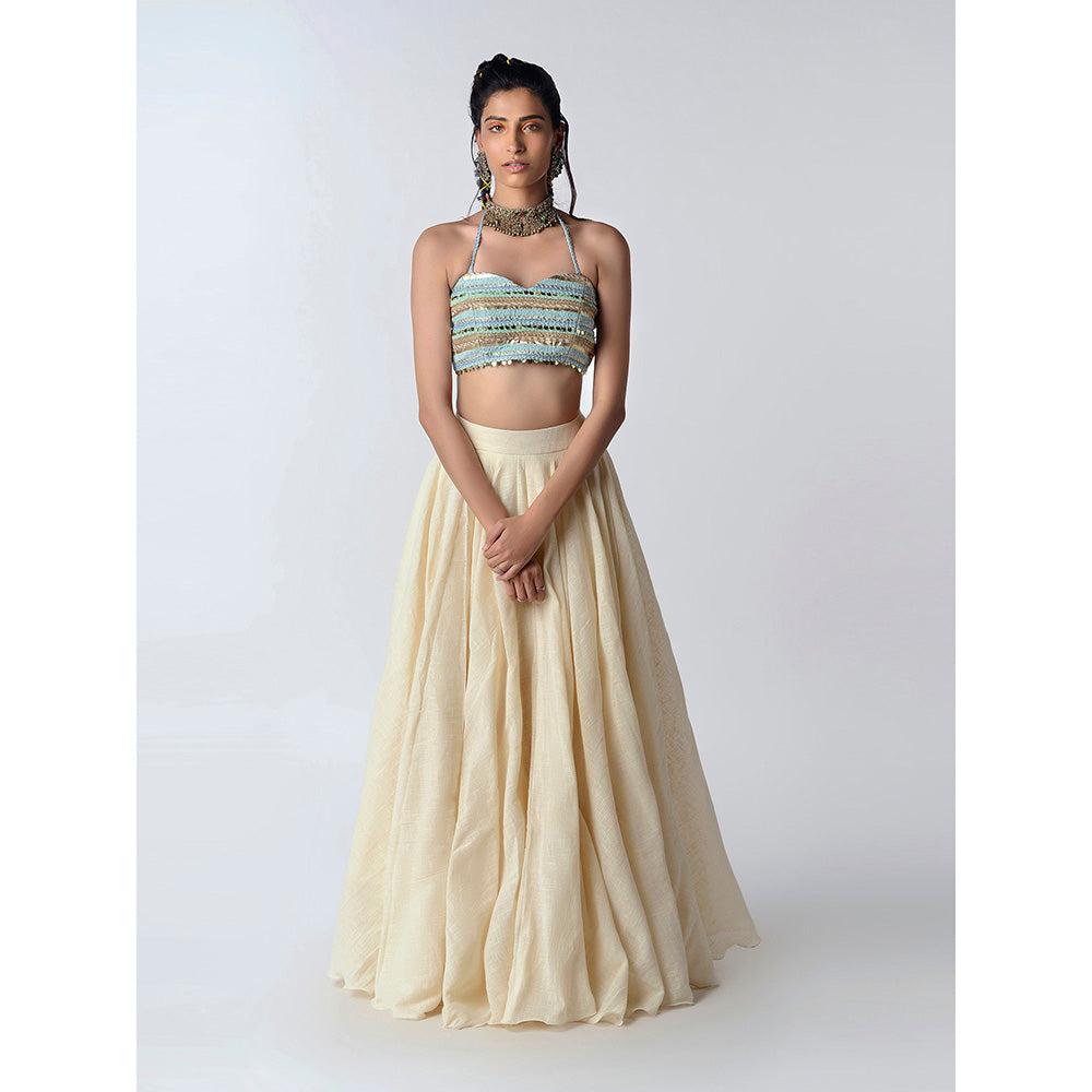 Rishi & Vibhuti Multi-Color Aqua Hues Blouse With Skirt & Dupatta (Set of 3)