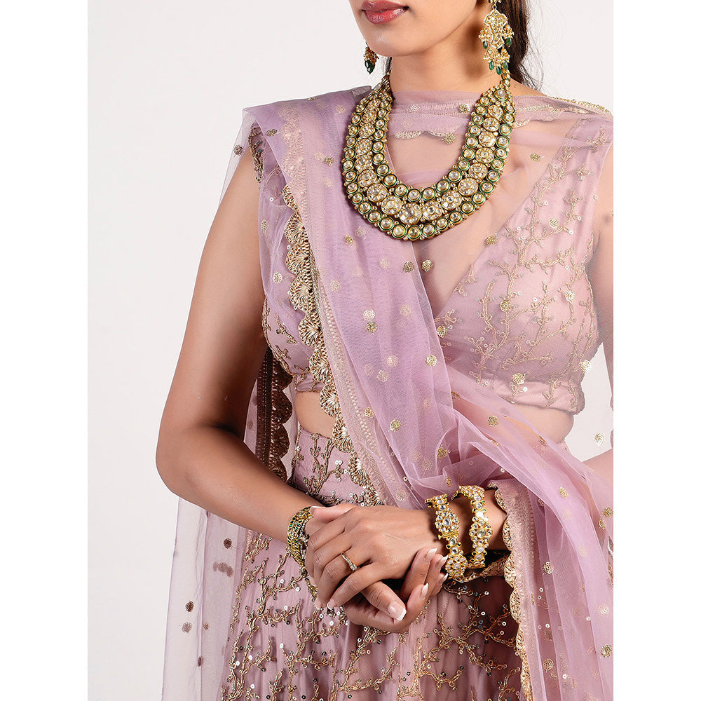 Rishi & Vibhuti Shady Lilac Embellished Lehenga With Blouse & Dupatta (Set of 3)