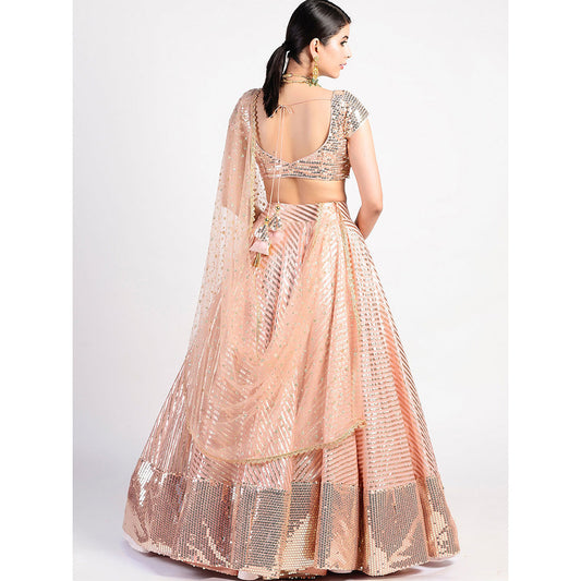Rishi & Vibhuti Sunset Drive Peach Embellished Lehenga With Blouse & Dupatta (Set of 3)