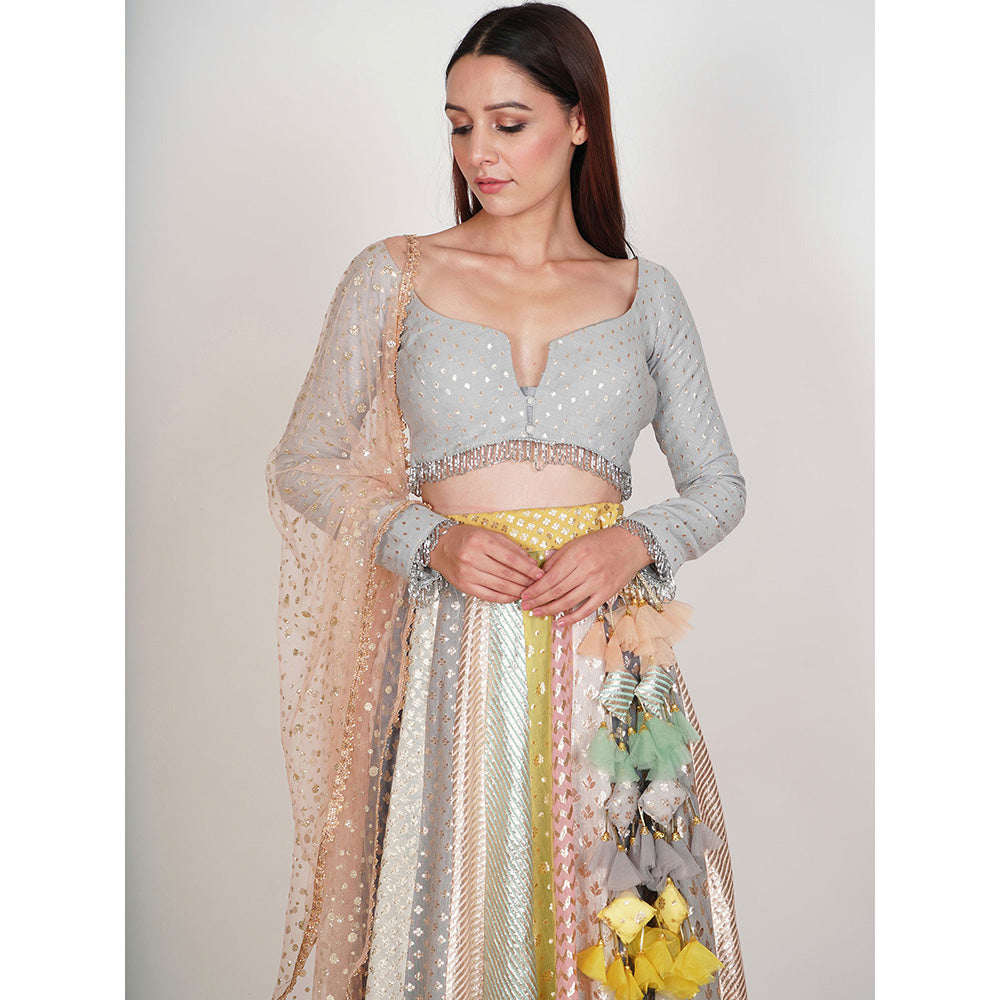 Rishi & Vibhuti Grey Seerat Embellished Lehenga With Blouse & Dupatta (Set of 3)