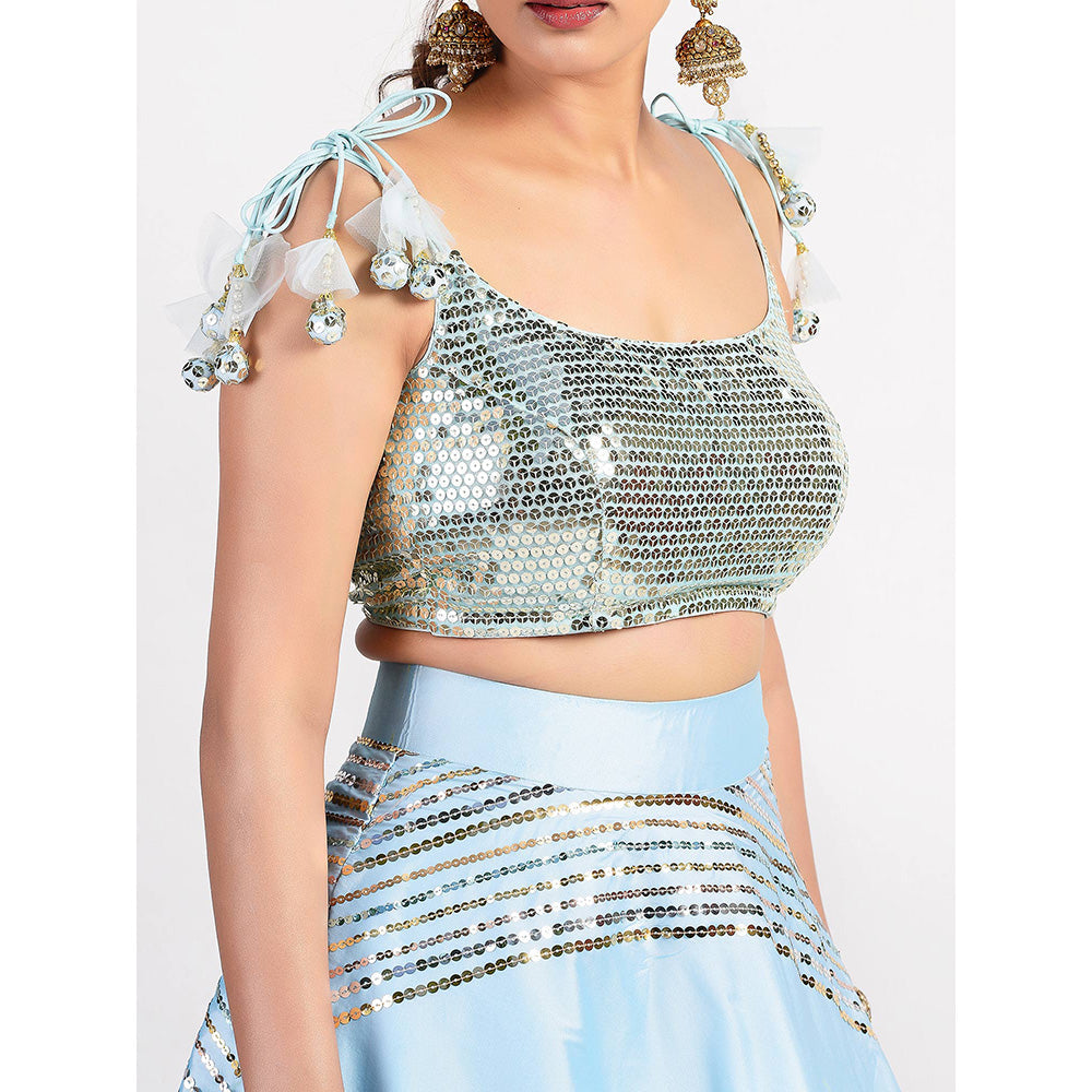 Rishi & Vibhuti Blue Lehenga And Blouse (Set of 2)