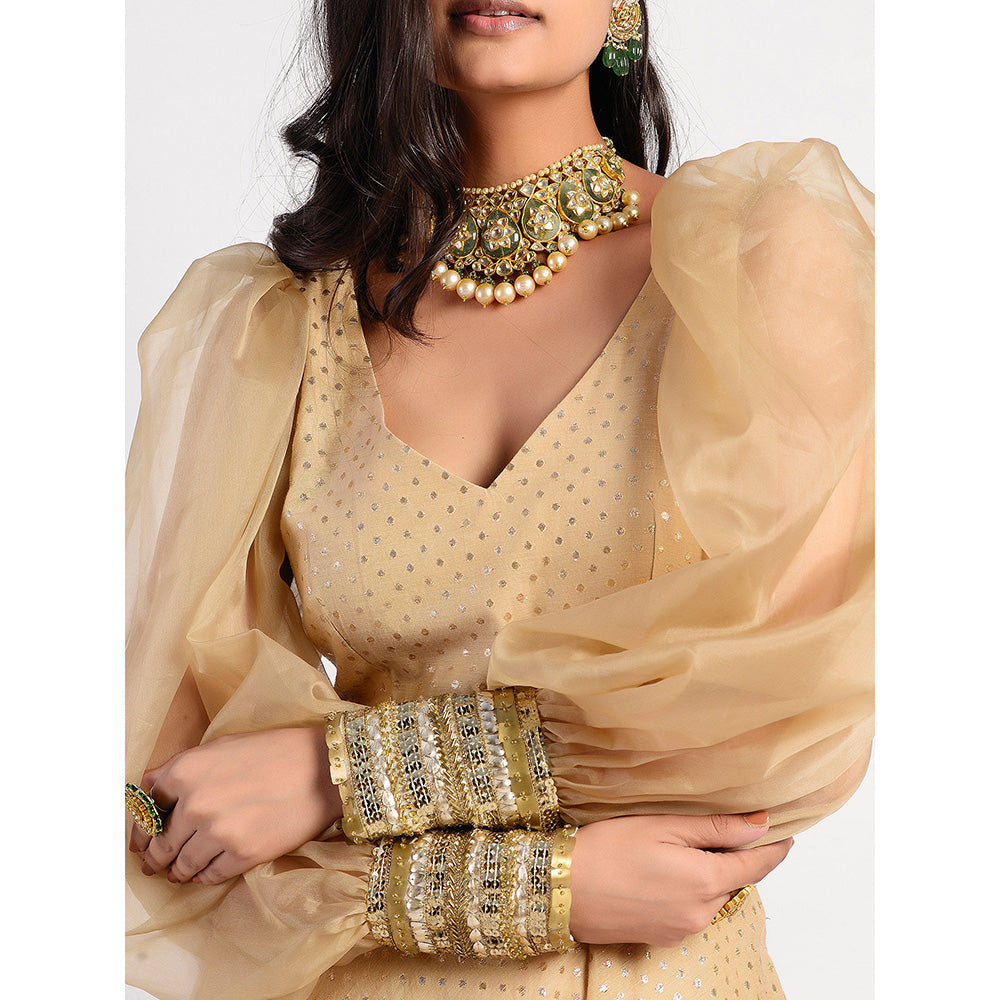 Rishi & Vibhuti Gold Printed Anarkali And Dupatta (Set of 2)