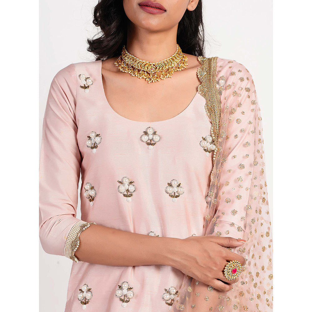 Rishi & Vibhuti Pink Embellished Kurta And Skirt With Dupatta (Set of 3)