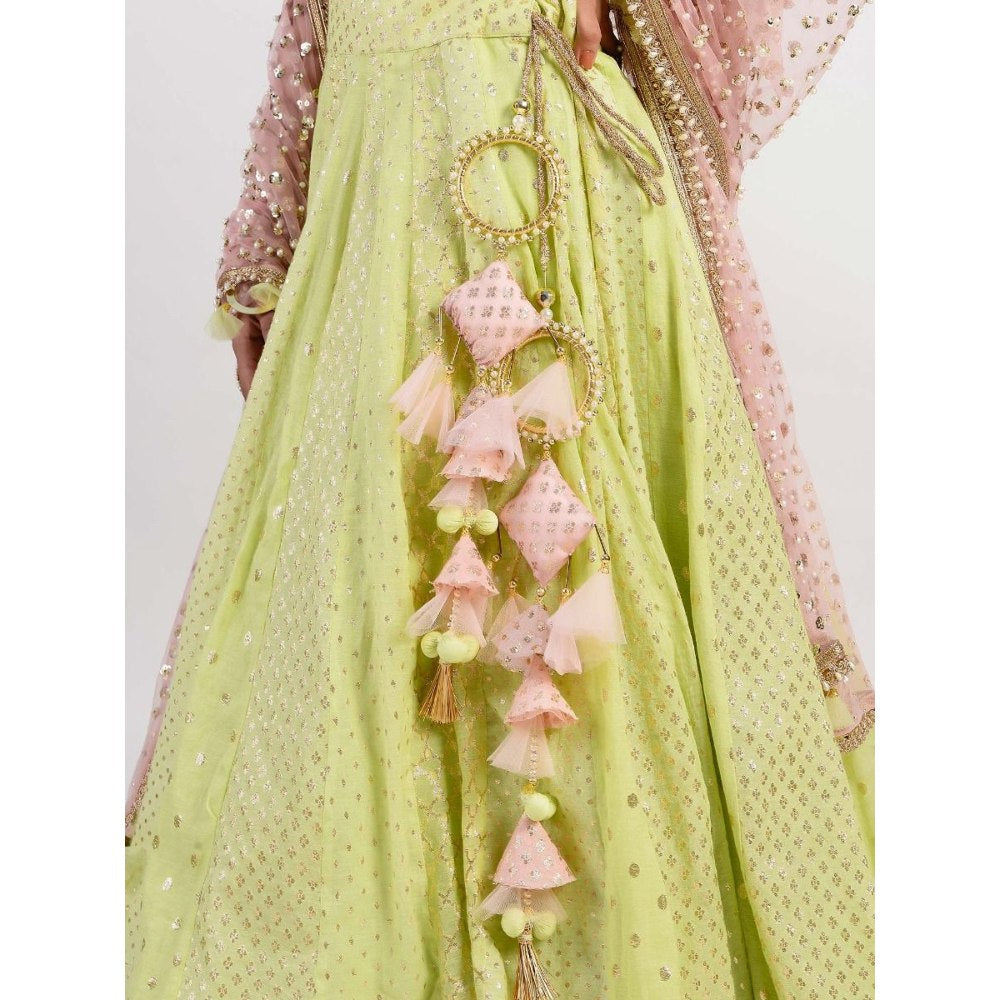 Rishi & Vibhuti Green Embellished Blouse And Lehenga With Dupatta (Set of 3)