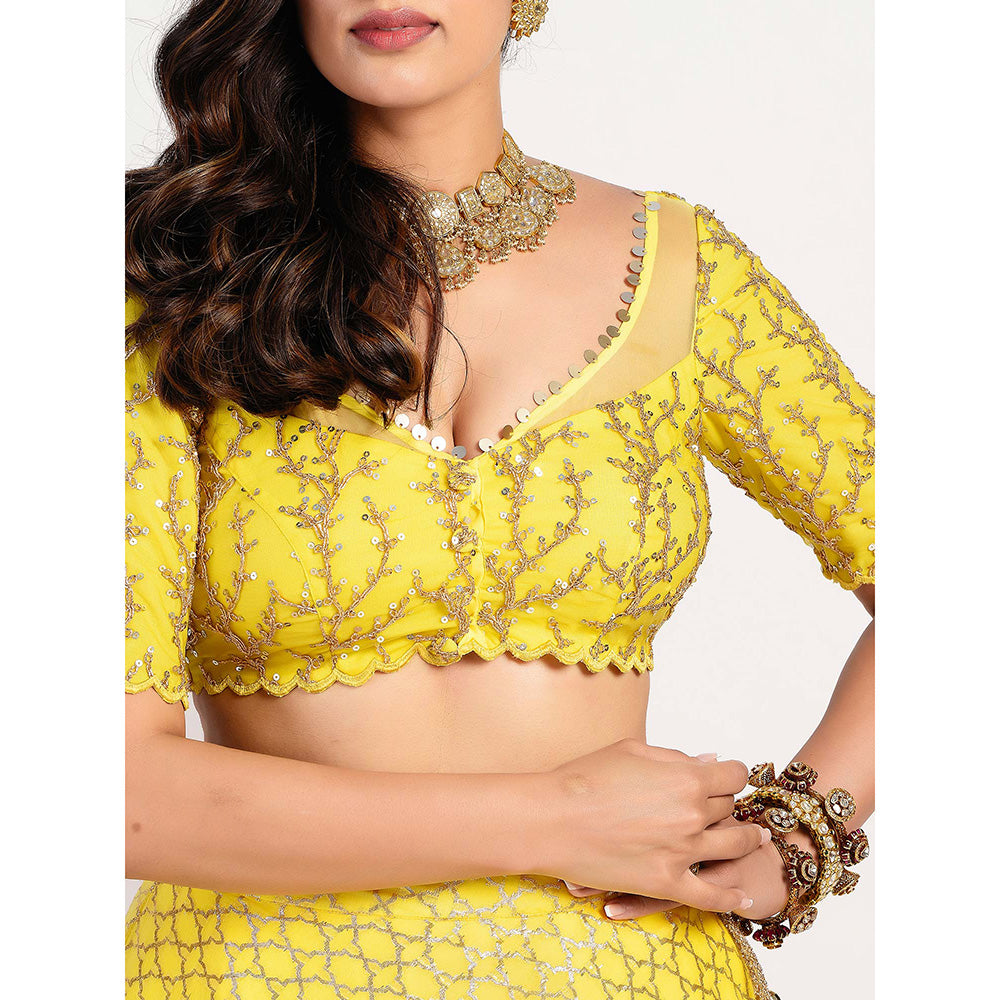Rishi & Vibhuti yellow Embellished Blouse And Lehenga With Dupatta (Set of 3)